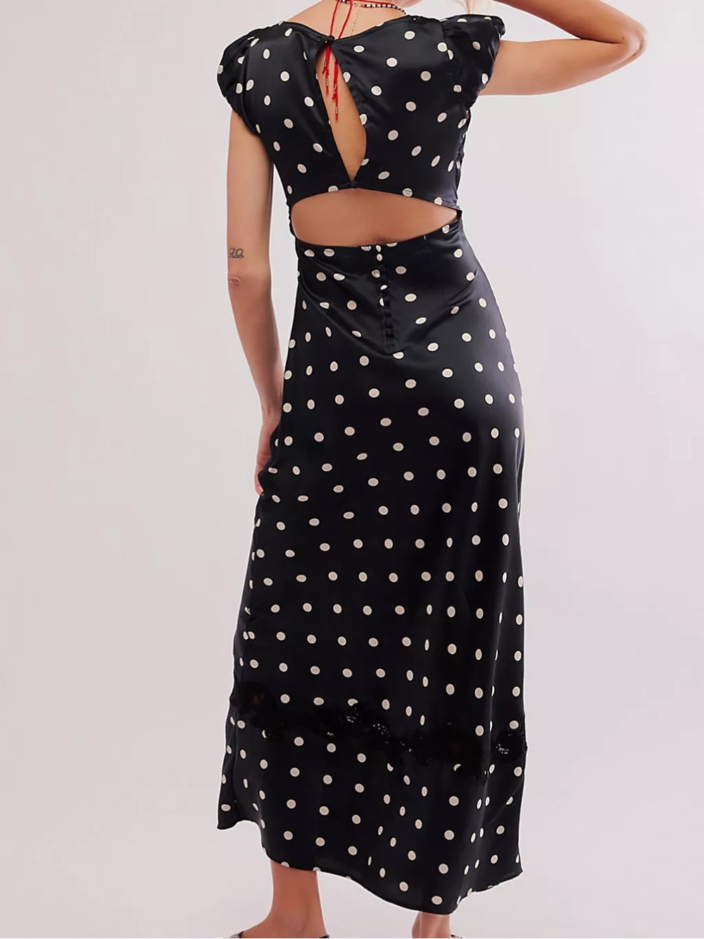 Free People Black Polka Dot Midi Dress with Cream Dots - Picture 2 of 9